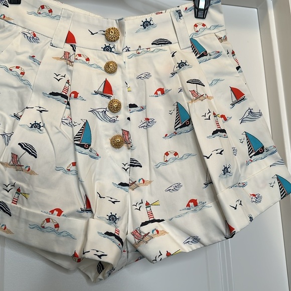 New My Beachy Side EMILY IN PARIS Nautical Beach Print High Waisted Shorts XS/SM - Picture 5 of 9